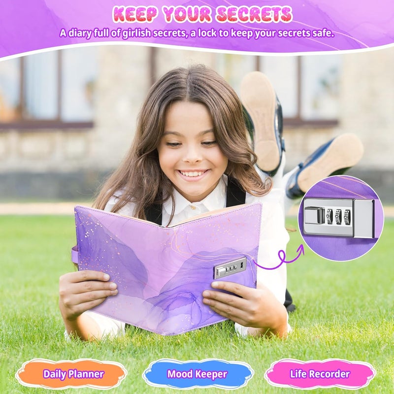 Beadsky Diary with Lock for Girls Ages 8-12, A5 Journal with Lock 192 Pages Kids Locking Diary with Pen, Locked Notebook Birthday Gifts Cute Stuff for Teen Tween Girls 8 9 10 11 12 14 Year Old - Image 3
